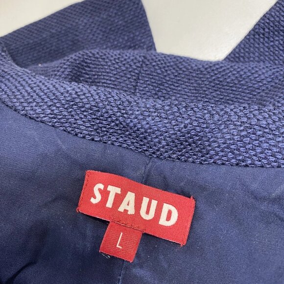 STAUD Brett Textured Cotton Twill Vest • Size L • Navy Blue - Picture 11 of 11